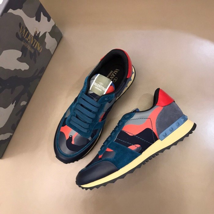 Valentino Men Shoes Fashion Design Luxury Brand ROCKRUNNER CAMOUFLAGE LAMINATED STUDDED SNEAKER with Original Box
