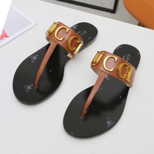Gucci Womens Shoes Sandals Casual Design Luxury Brand Classic Leather thong sandal with Double G ‎497444 A3N00 1000 with Original Box
