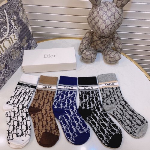 Dior Socks 5 Pairs with Original Box Luxury Brand Breathable Dior Sock