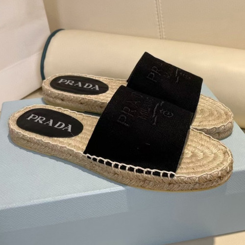 Prada Womens Shoes Casual Luxury Brand Breathable Hemp espadrilles Shoes Sandals Slippers with Original Box