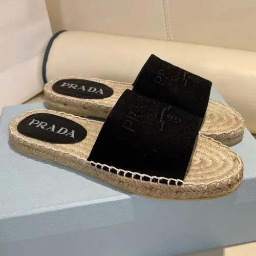 Prada Womens Shoes Casual Luxury Brand Breathable Hemp espadrilles Shoes Sandals Slippers with Original Box