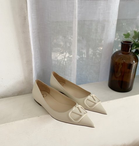 Valentino Women Shoes Mule Flip Flop Sandals VLOGO SIGNATURE CALFSKIN PUMP FLAT with Original Box Luxury Brand