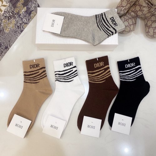 Dior Socks 5 Pairs with Original Box Luxury Brand Breathable Dior Sock