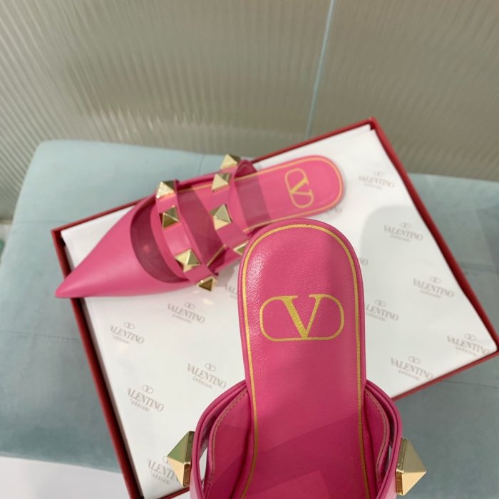 Valentino Women Shoes Mule Flip Flop Sandals ROMAN STUD FLAT MULE IN CALFSKIN with Original Box Luxury Brand