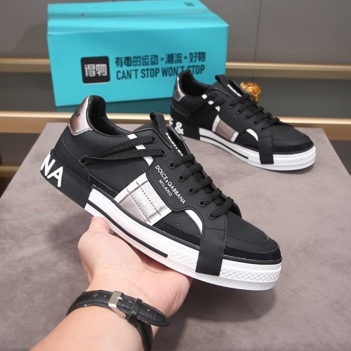 Dolce & Gabbana Mens Shoes Sneakers Rubber Sole Luxury Brand Calfskin 2.Zero custom sneakers with contrasting details with Original Box