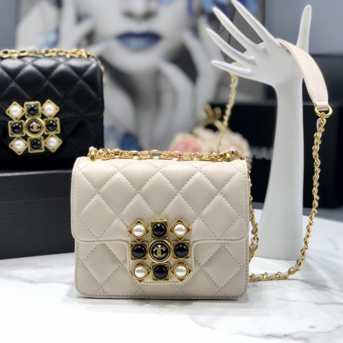 Chanel Womens Bags Small Flap Bag Calfskin, Crystal Pearls, Resin & Gold-Tone Metal