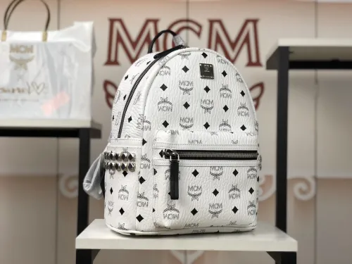MCM Women Bags Backpacks Luxury Brand Stark Backpack in Geo Laurel Visetos with Original Box