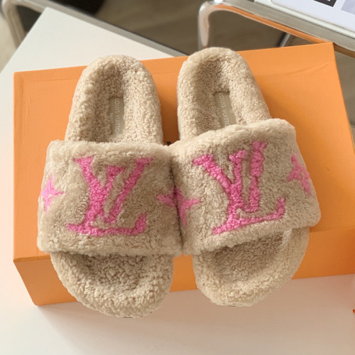 Louis Vuitton Womens Shoes Slide Slippers for Winter Wool Fabric Luxury Brand Designer PASEO FLAT COMFORT MULE with Original Box