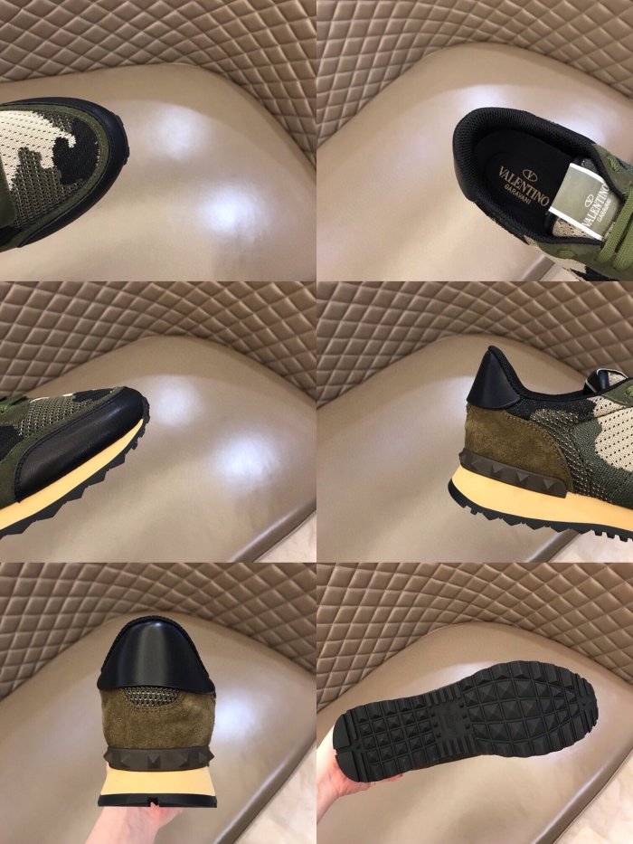 Valentino Men Shoes Fashion Design Luxury Brand ROCKRUNNER CAMOUFLAGE LAMINATED STUDDED SNEAKER with Original Box