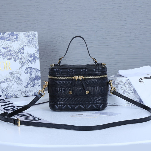 Dior Womens Bags Crossbody Bag SMALL DIORTRAVEL VANITY CASE Black Cannage Lambskin