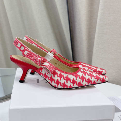 Dior Women Shoes Pumps Luxury Design Fashion Type High Heel Shoes for Wedding Style J'ADIOR SLINGBACK PUMP Peony Pink Cotton Embroidery with Micro Houndstooth Motif with Original Box KCP866PPE_S55P