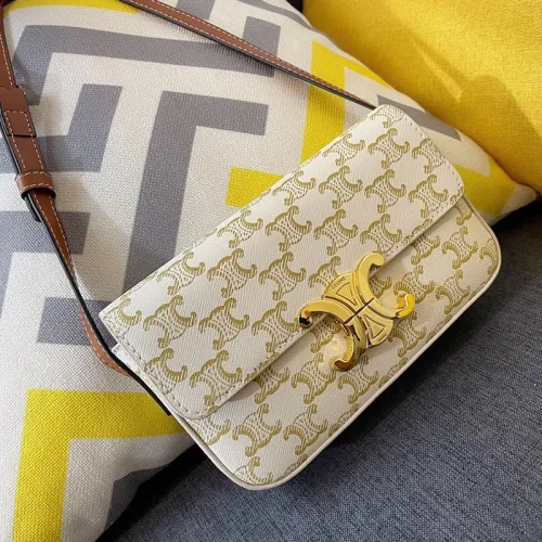 Celine Womens Bag TRIOMPHE SHOULDER BAG IN TRIOMPHE CANVAS AND CALFKSIN TAN 194142CUZ.04LU