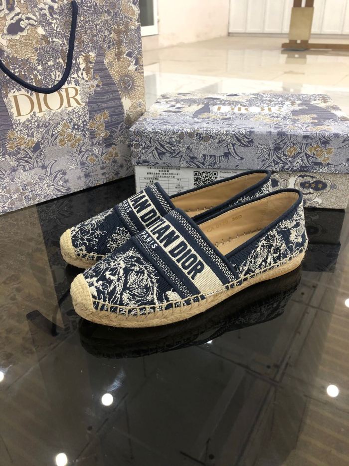 Dior Womens Shoes DIOR GRANVILLE ESPADRILLE Deep Blue Toile de Jouy Reverse Embroidered Cotton with Original Box KDB578TJE_S36W