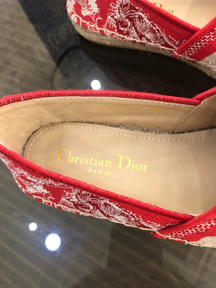 Dior Womens Shoes DIOR GRANVILLE ESPADRILLE Red Toile de Jouy Reverse Embroidered Cotton with Original Box KDB578TJE_S37W