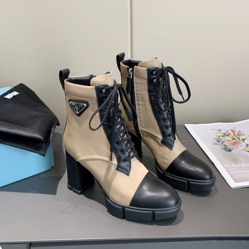 Prada Women Shoes Boots Luxury Brand Monolith Patent Leather Booties Ankle Boots for Women with Original Box