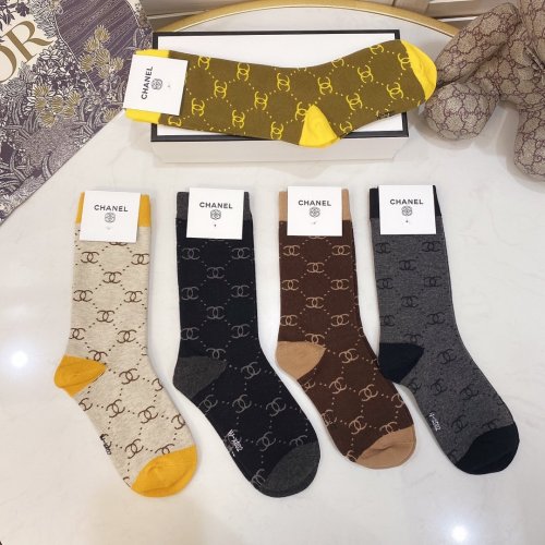 Chanel Socks 5 Pairs with Original Box Luxury Brand Breathable Chanel Sock
