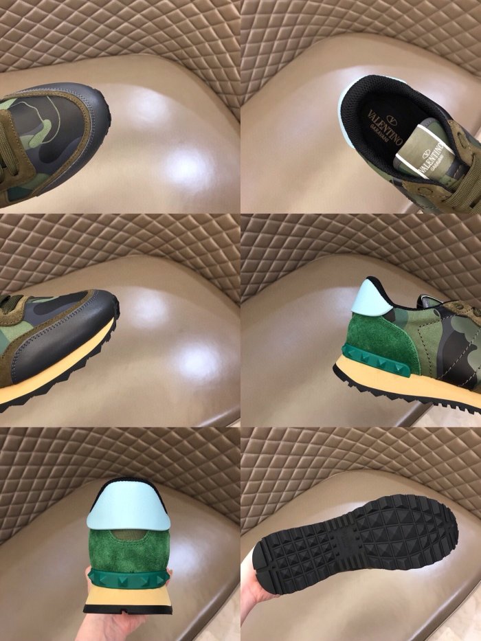 Valentino Men Shoes Fashion Design Luxury Brand ROCKRUNNER CAMOUFLAGE LAMINATED STUDDED SNEAKER with Original Box