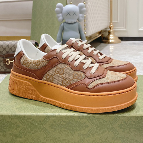 Gucci Mens Shoes Sneakers Luxury Brand Men's GG sneaker in brown leather and canvas 675840 UPG20 2866 with Original Box