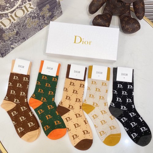 Dior Socks 5 Pairs with Original Box Luxury Brand Breathable Dior Sock