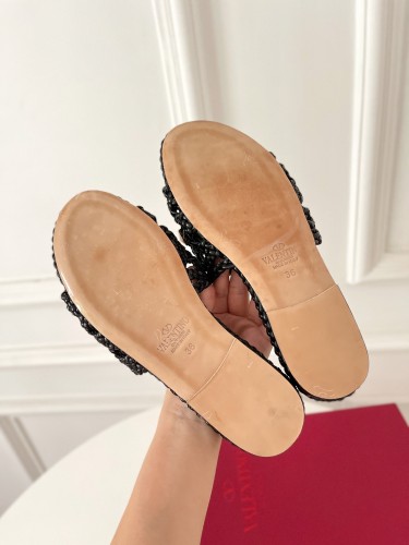 Valentino Women Shoes Mule Flip Flop Sandals ROMAN STUD SLIDE SANDAL IN QUILTED NAPPA with Original Box Luxury Brand