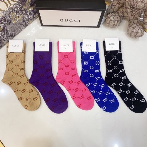 Gucci Socks 5 Pairs with Original Box Luxury Brand Breathable Gucci Sock