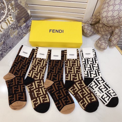 Fendi Socks 5 Pairs with Original Box Luxury Brand Breathable Fendi Sock