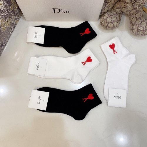 Dior Socks 4 Pairs with Original Box Luxury Brand Breathable Dior Sock