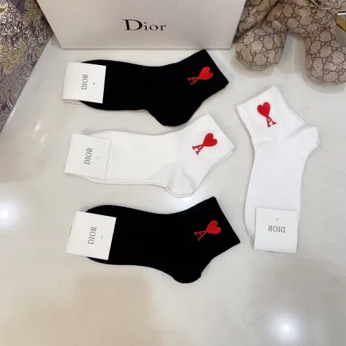 Dior Socks 4 Pairs with Original Box Luxury Brand Breathable Dior Sock