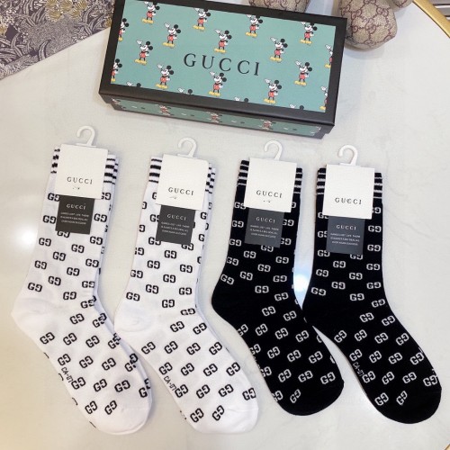 Gucci Socks 4 Pairs with Original Box Luxury Brand Breathable Gucci Sock