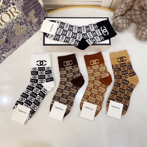 Chanel Socks 5 Pairs with Original Box Luxury Brand Breathable Chanel Sock