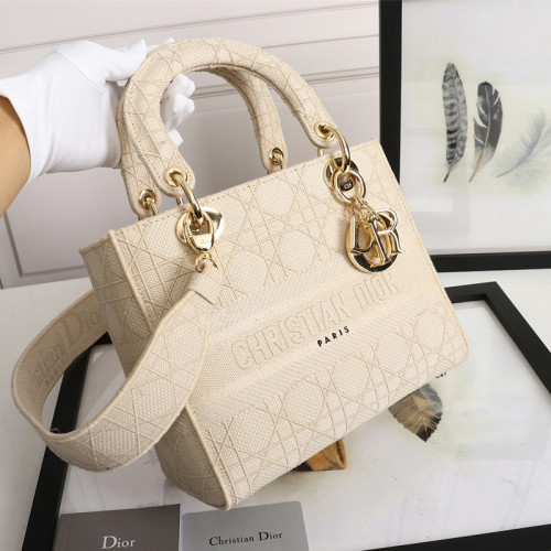 Dior Womens Bags Handbags Luxury Fashion Medium Lady D-Lite Bag Beige Cannage Embroidery M0565OREY_M919