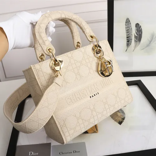 Dior Womens Bags Handbags Luxury Fashion Medium Lady D-Lite Bag Beige Cannage Embroidery M0565OREY_M919