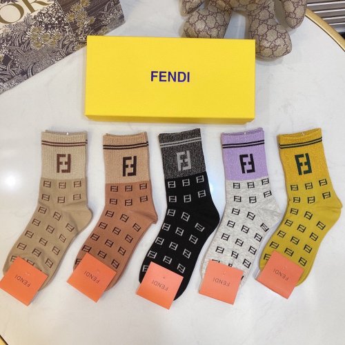 Fendi Socks 5 Pairs with Original Box Luxury Brand Breathable Fendi Sock