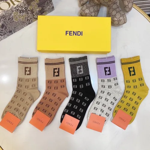 Fendi Socks 5 Pairs with Original Box Luxury Brand Breathable Fendi Sock