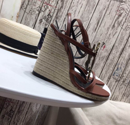 Yves Saint Laurent YSL Women Shoes Sandals Luxury Brand TRIBUTE ESPADRILLES WEDGE IN SMOOTH LEATHER with Original Box