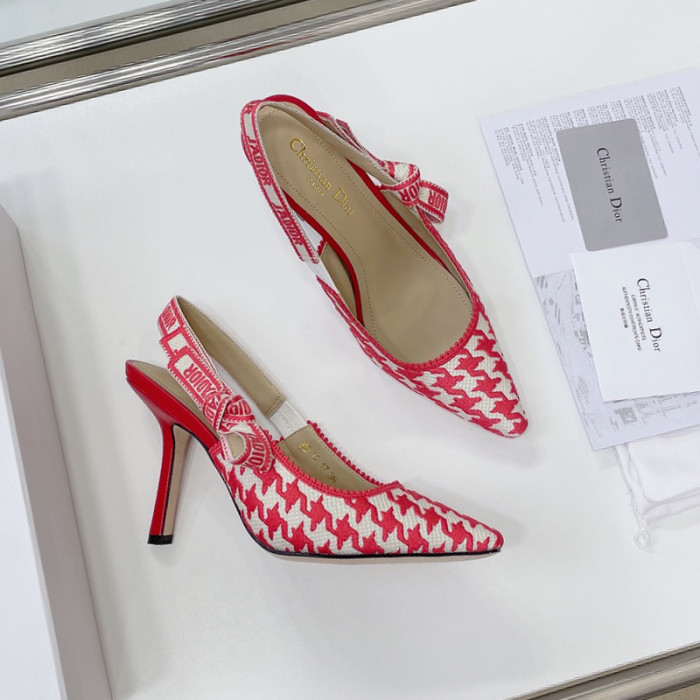 Dior Women Shoes Pumps Luxury Design Fashion Type High Heel Shoes for Wedding Style J'ADIOR SLINGBACK PUMP Peony Pink Cotton Embroidery with Micro Houndstooth Motif with Original Box KCP866PPE_S55P