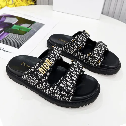 Dior Women Shoes Sandals Luxury Brand DIORACT SLIDE Multicolor Mizza Printed Technical Fabric Lambskin with Original Box KCQ719LNY_S29X