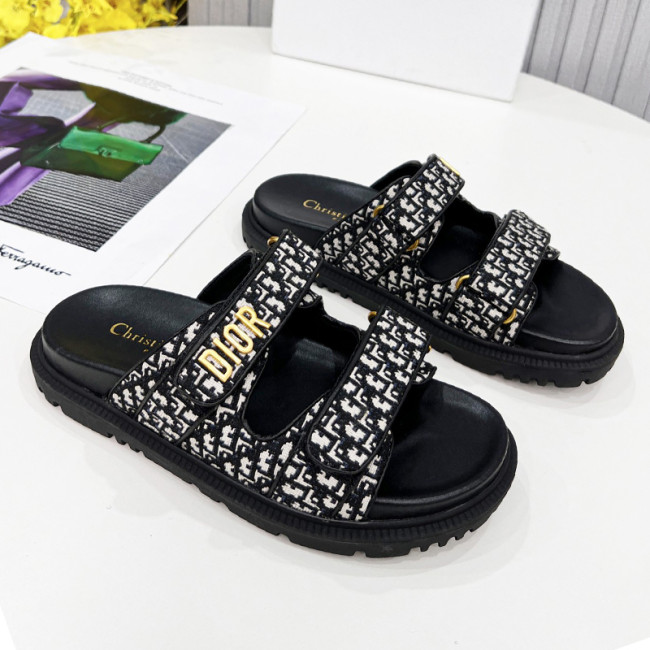 Dior Women Shoes Sandals Luxury Brand DIORACT SLIDE Multicolor Mizza Printed Technical Fabric Lambskin with Original Box KCQ719LNY_S29X