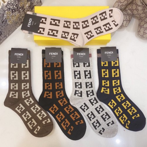 Fendi Socks 5 Pairs with Original Box Luxury Brand Breathable Fendi Sock