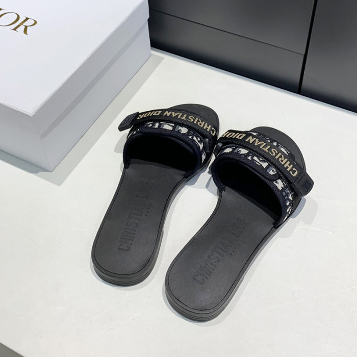 Dior Womens Shoes Sandals Slippers Slide Luxury Brand DIO(R)EVOLUTION SLIDE Shiny Technical Fabric with Dior Oblique Print with Original Box
