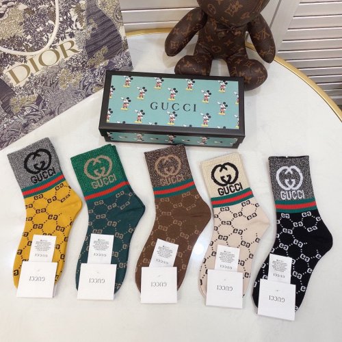 Gucci Socks 5 Pairs with Original Box Luxury Brand Breathable Gucci Sock