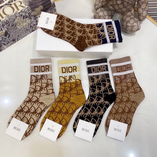 Dior Socks 5 Pairs with Original Box Luxury Brand Breathable Dior Sock