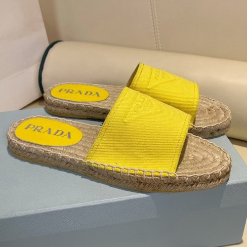 Prada Womens Shoes Casual Luxury Brand Breathable Hemp espadrilles Shoes Sandals Slippers with Original Box