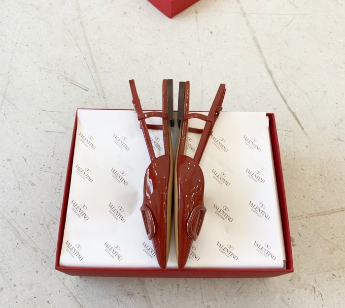 Valentino Women Shoes Mule Flip Flop Sandals VLOGO SIGNATURE CALFSKIN SLINGBACK PUMP Flat with Original Box Luxury Brand