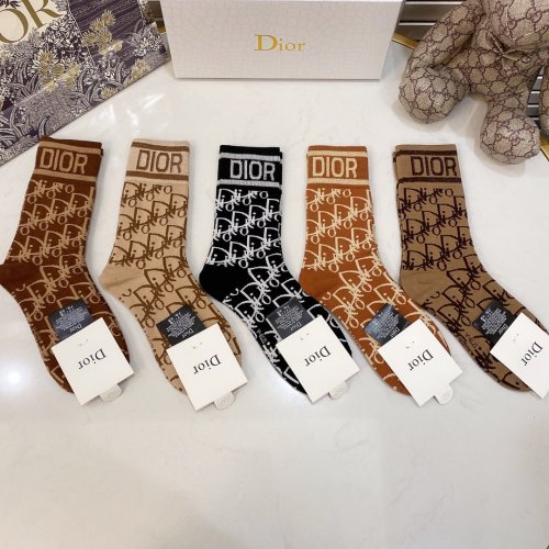 Dior Socks 5 Pairs with Original Box Luxury Brand Breathable Dior Sock