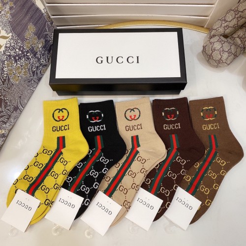 Gucci Socks 5 Pairs with Original Box Luxury Brand Breathable Gucci Sock
