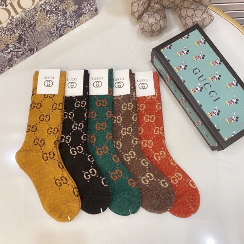 Gucci Socks 5 Pairs with Original Box Luxury Brand Breathable Gucci Sock
