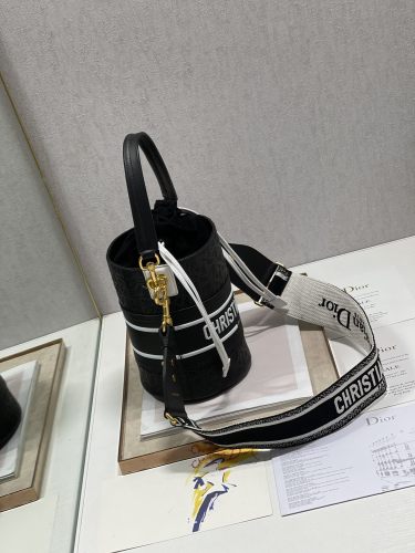 Dior Womens Bags Shoulder Messenger Bags Luxury Brand Dior SMALL DIOR VIBE BUCKET BAG White and Black Smooth Calfskin M8703OOBR_M933
