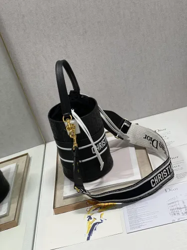 Dior Womens Bags Shoulder Messenger Bags Luxury Brand Dior SMALL DIOR VIBE BUCKET BAG White and Black Smooth Calfskin M8703OOBR_M933