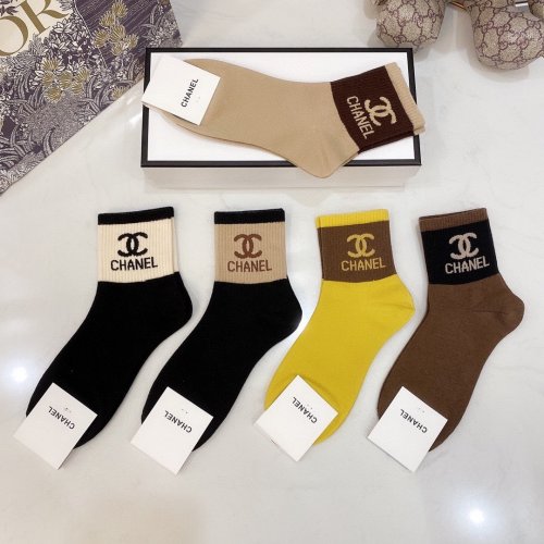 Chanel Socks 5 Pairs with Original Box Luxury Brand Breathable Chanel Sock